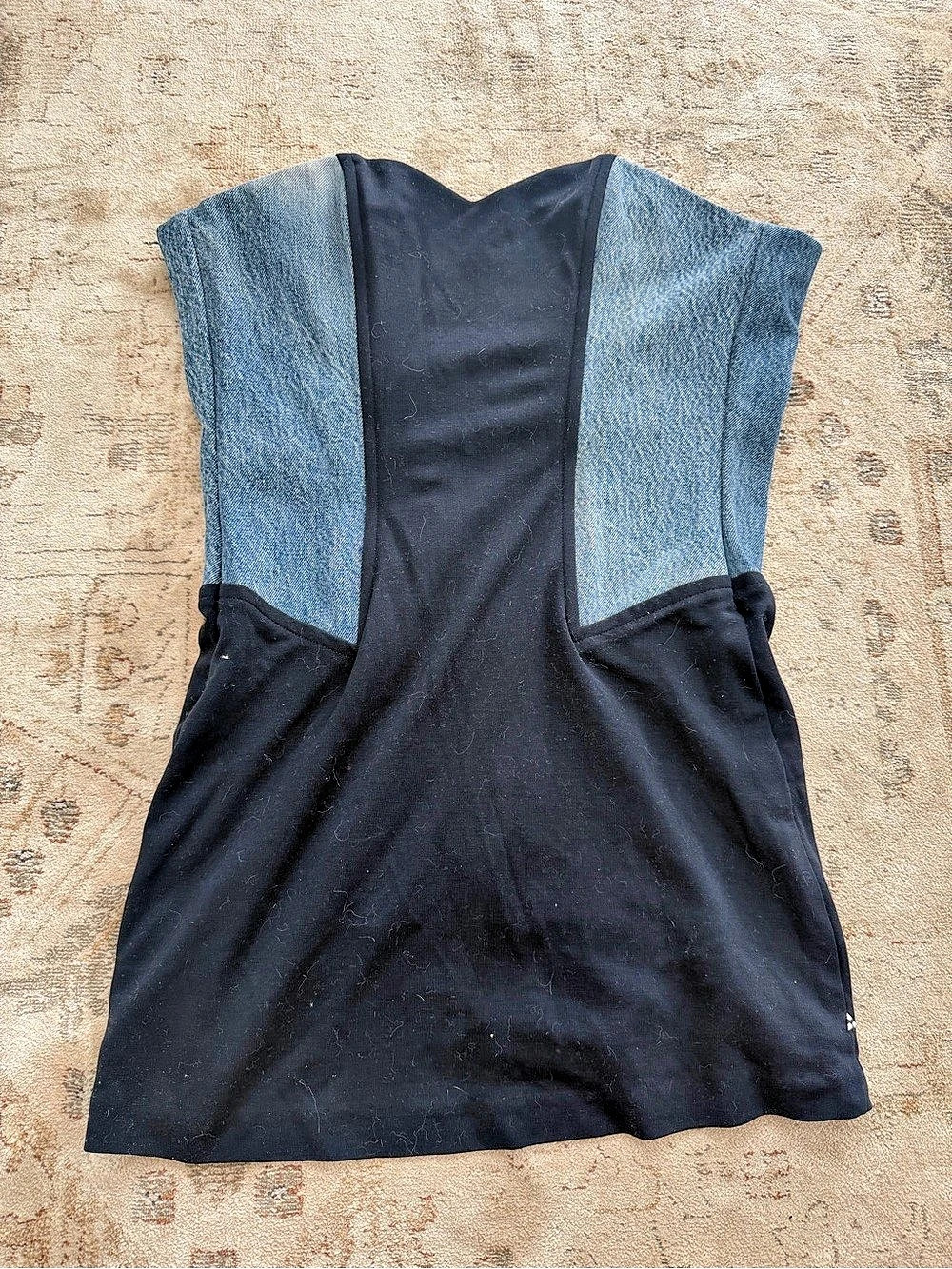 Recollection Sleeveless Color Block Top in Black & Blue denim